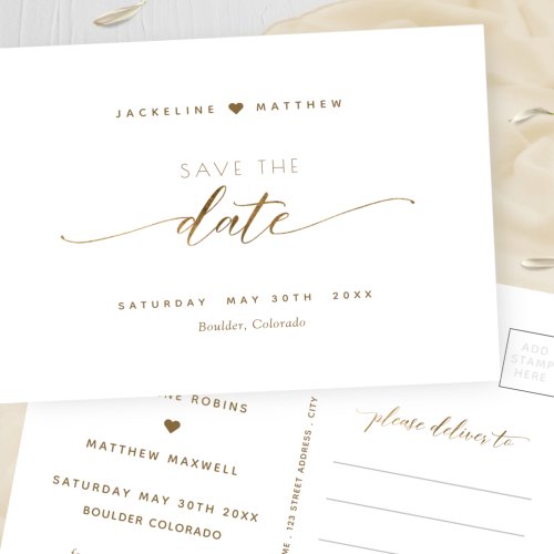 Elegant Gold Script Wedding Save The Date P Postcard