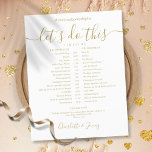 Elegant Gold Script Wedding Schedule Timeline<br><div class="desc">This stylish gold wedding schedule timeline can be personalized with your wedding details in chic lettering. Designed by Thisisnotme©</div>