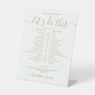 Elegant Gold Script Wedding Schedule Timeline Pedestal Sign