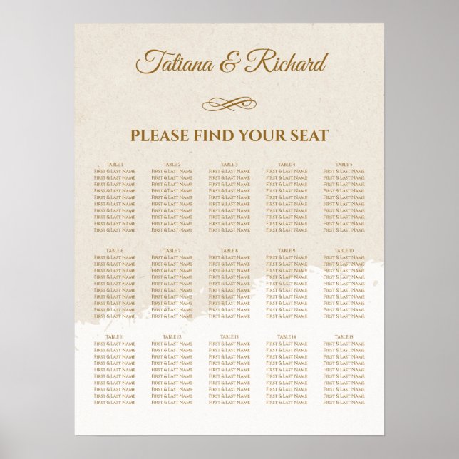Elegant Gold Script Wedding Seating Chart (Front)
