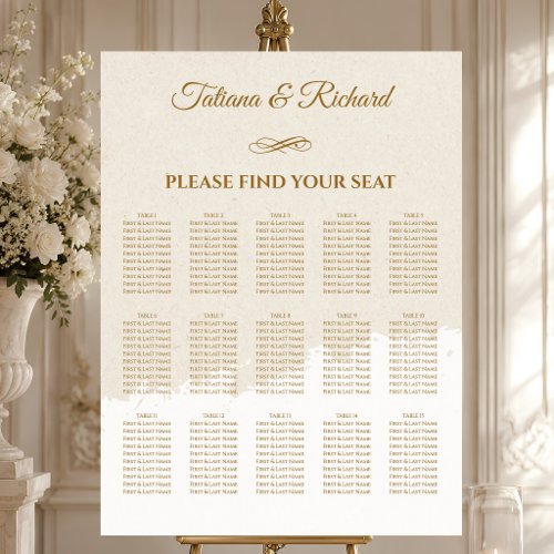 Elegant Gold Script Wedding Seating Chart Foam Board