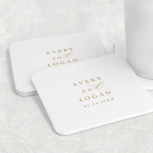 Elegant Gold Script Wedding Square Paper Coaster
