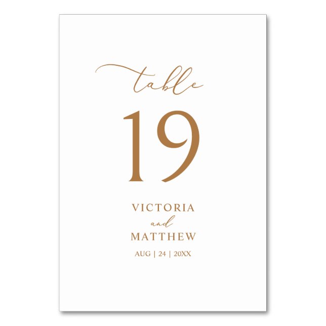 Elegant Gold Script Wedding Table Number (Front)
