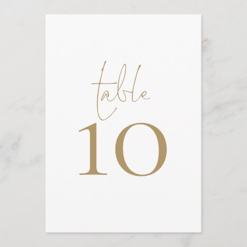 Elegant Gold Script Wedding Table Number Card