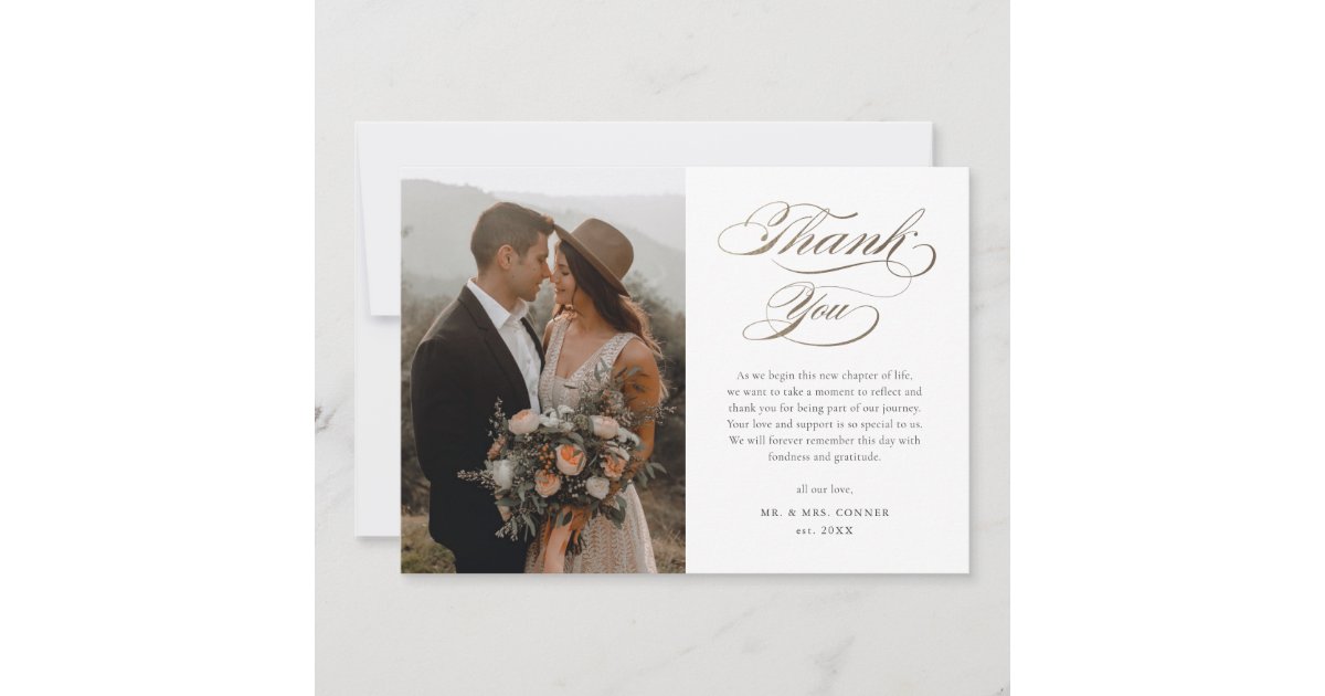 Elegant Gold Script Wedding Thank You Card | Zazzle