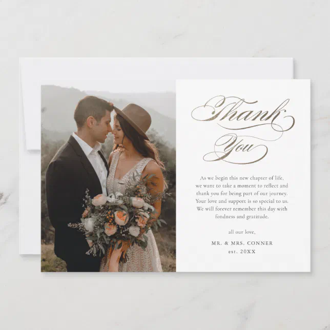 Elegant Gold Script Wedding Thank You Card | Zazzle