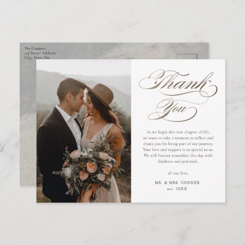 Elegant Gold Script Wedding Thank You Postcard