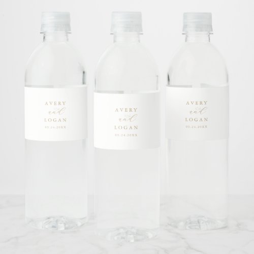 Elegant Gold Script Wedding Water Bottle Label