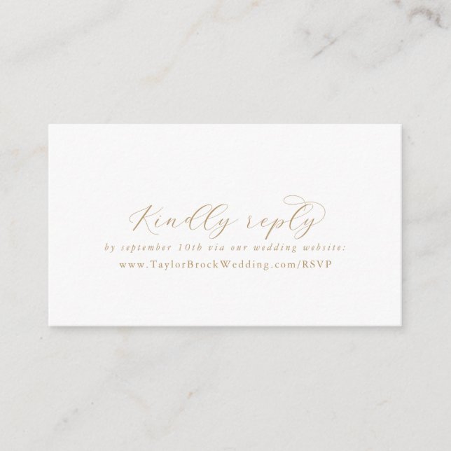 Elegant Gold Script Wedding Website RSVP Enclosure Card (Front)