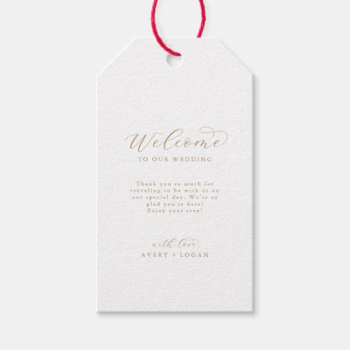Elegant Gold Script Wedding Welcome Gift Tags