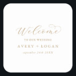 Elegant Gold Script Wedding Welcome Square Sticker<br><div class="desc">These elegant gold script wedding welcome stickers are perfect for a simple wedding. The minimalist gold and white design features fancy romantic typography with modern glam style. Customizable in any color. Keep the design minimal and classy, as is, or personalize it by adding your own graphics and artwork. Personalize these...</div>