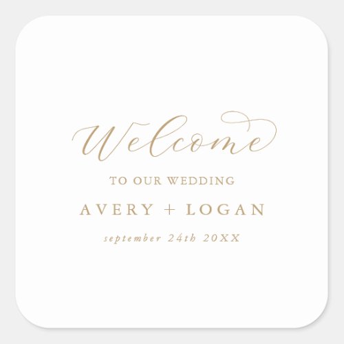 Elegant Gold Script Wedding Welcome Square Sticker