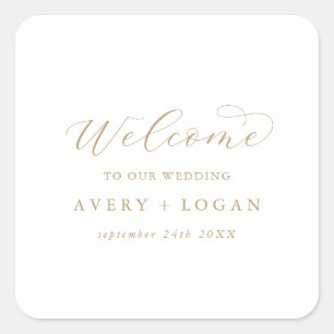 Elegant Gold Script Wedding Welcome Square Sticker