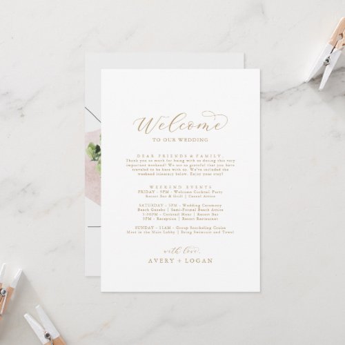 Elegant Gold Script Welcome Letter Itinerary  Map