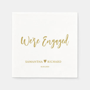 Elegant Gold Script Were Engaged Engagement Party Napkins