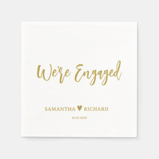 Elegant Gold Script Were Engaged Engagement Party Napkins