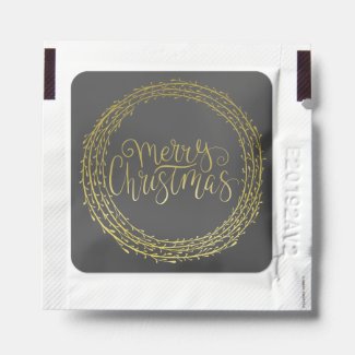 Elegant Gold Script & Wreath Black Christmas 