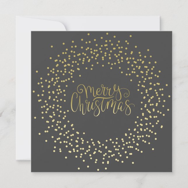 Elegant Gold Script & Wreath Black Christmas Holiday Card (Front)