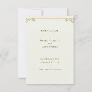 Elegant Gold Scroll Save The Date Card