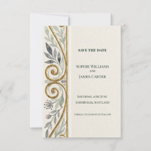 Elegant Gold Scroll Save The Date Card