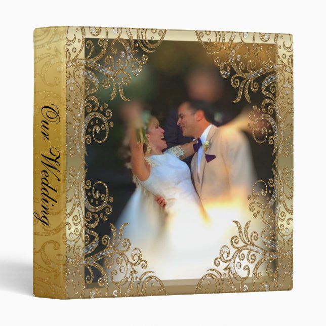 Elegant Gold Scroll Wedding Binder Album (Front/Spine)