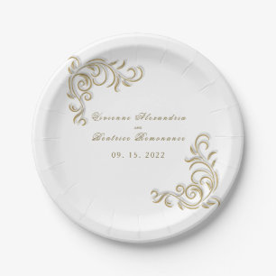 Elegant gold scroll wedding reception party paper plates