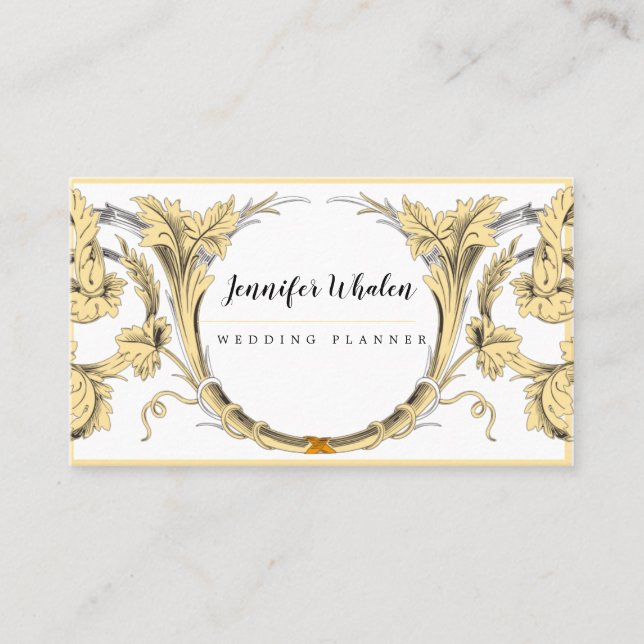 Elegant Gold Scrolls Floral Custom Business Card (Front)