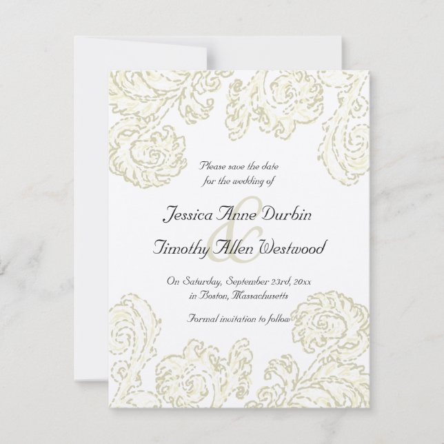 Elegant Gold Scrolls Wedding Save the Date Card (Front)