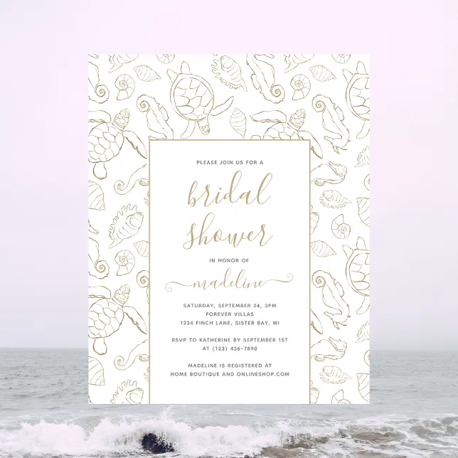 Elegant Gold Sea Ocean Bridal Shower Invitation Flyer Zazzle