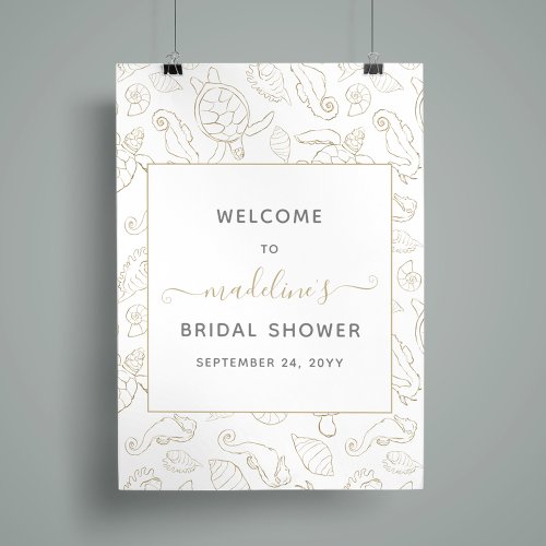 Elegant Gold Sea Ocean Bridal Shower Welcome Poster