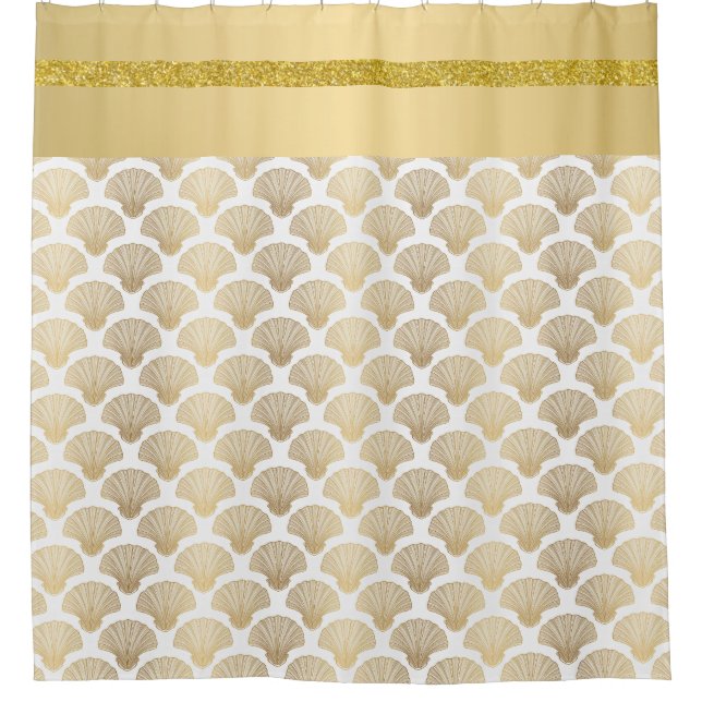 Elegant Gold Sea Shell Shower Curtain (Front)