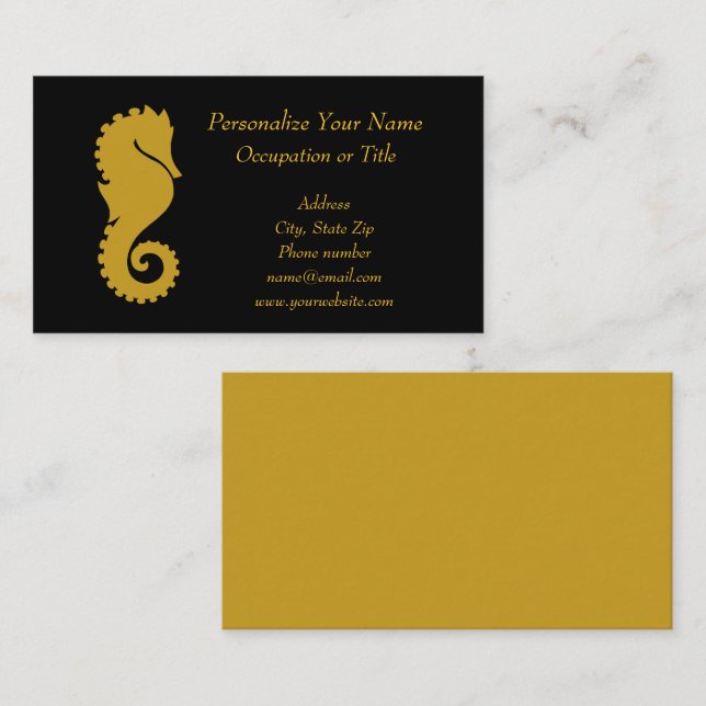 Elegant Gold Seahorse Black Gold Business Card (Front/Back)