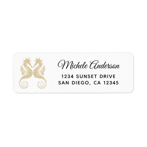 Elegant Gold Seahorses Wedding Return Address Label