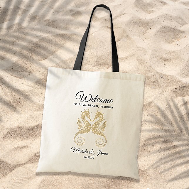 Elegant Gold Seahorses Wedding Welcome Tote Bag (Creator Uploaded)