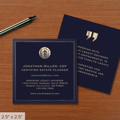 Elegant Gold Seal Estate Planning Testimonial Square Business Card