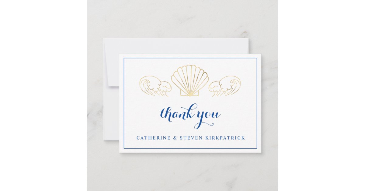Elegant Gold Seashell Beach Wedding Thank You Card | Zazzle