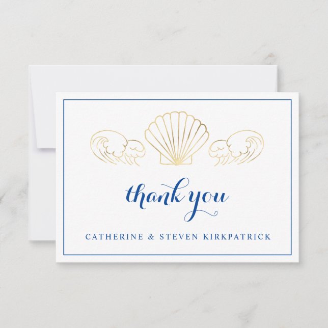 Elegant Gold Seashell Beach Wedding Thank You Card (Front)