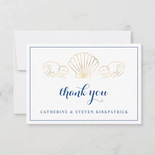 Elegant Gold Seashell Beach Wedding Thank You Card | Zazzle