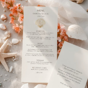 Elegant Gold Seashell Creamy Double Side Wedding  Menu