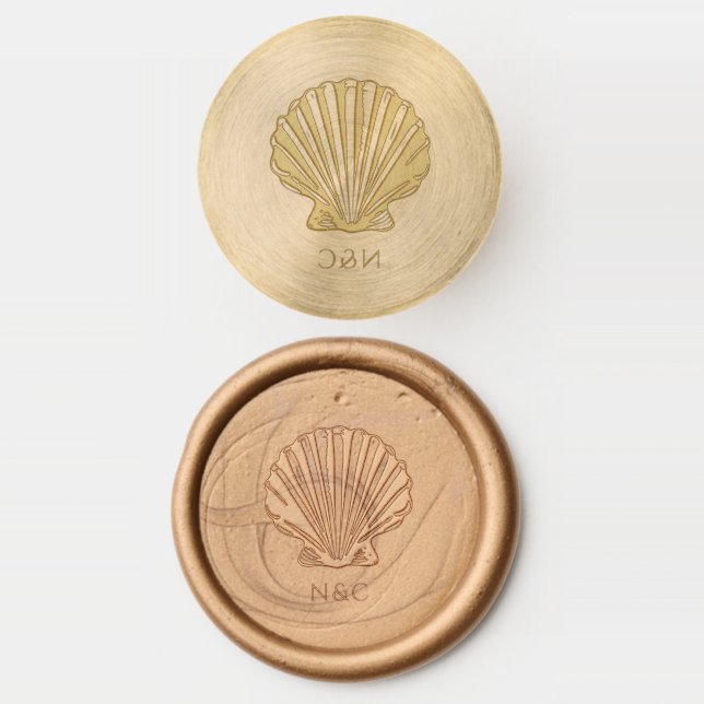 Elegant Gold Seashell Names Initials Wedding Wax Seal Stamp (Stamped)