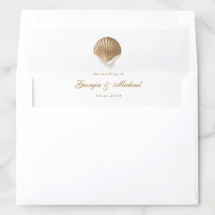 Elegant Gold Seashell & Pearls Coastal Wedding Envelope Liner