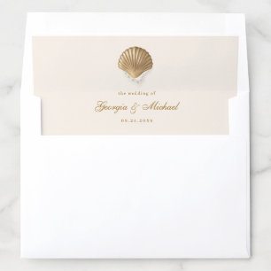 Elegant Gold Seashell & Pearls Coastal Wedding Envelope Liner