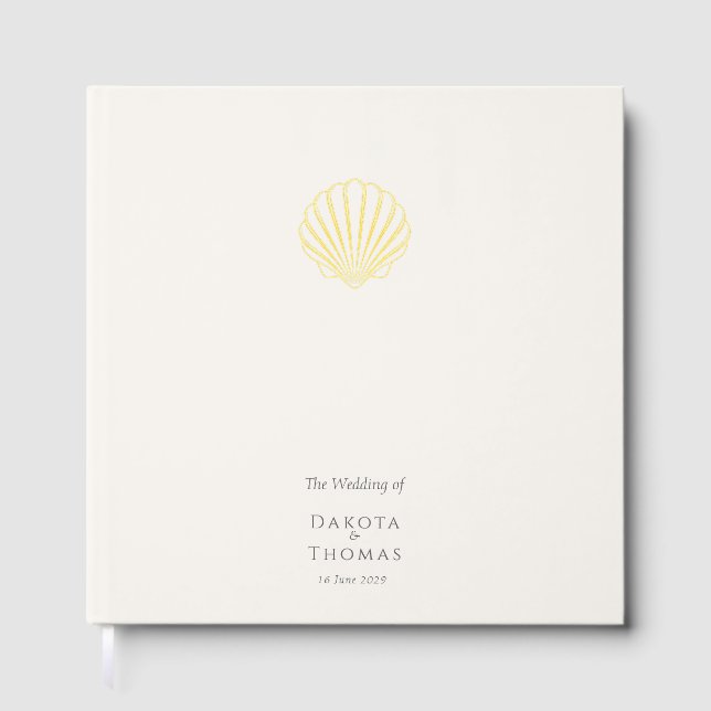 Elegant Gold Seashell Wedding Foil Guest Book (Front)