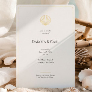 Elegant Gold Seashell Wedding Foil Invitation