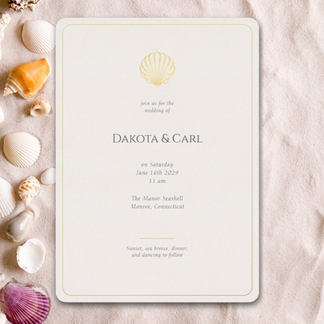 Elegant Gold Seashell Wedding invitation Foil Invitation (Creator Uploaded)