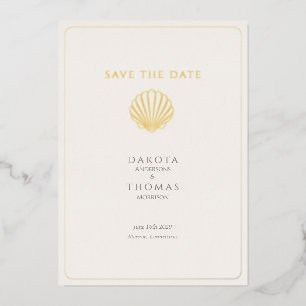Elegant Gold Seashell Wedding Save the Date Foil Holiday Card