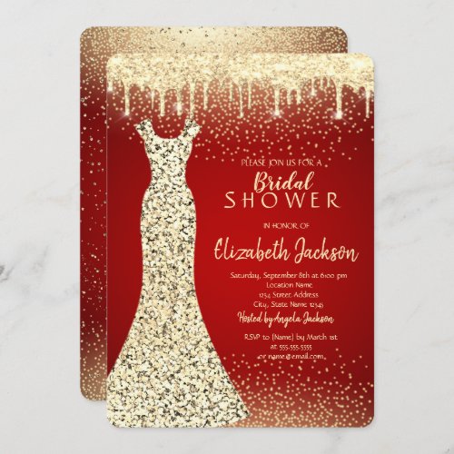 Elegant Gold Sequins DressConfetti Bridal Shower Invitation