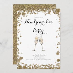 Elegant Gold Sequins New Years Eve Invitation