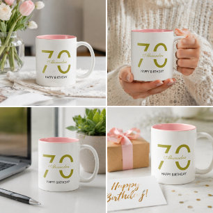 Elegant Gold Seventy Birthday Name Minimalist Two-Tone Coffee Mug