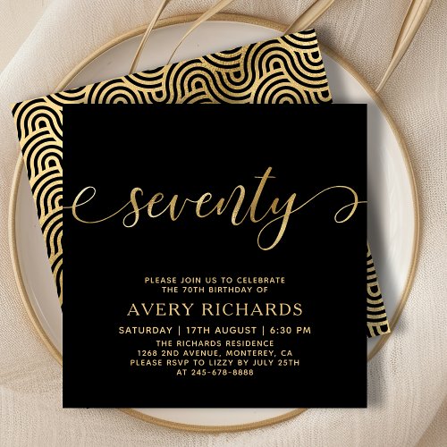 Elegant Gold Seventy Script Black 70th Birthday